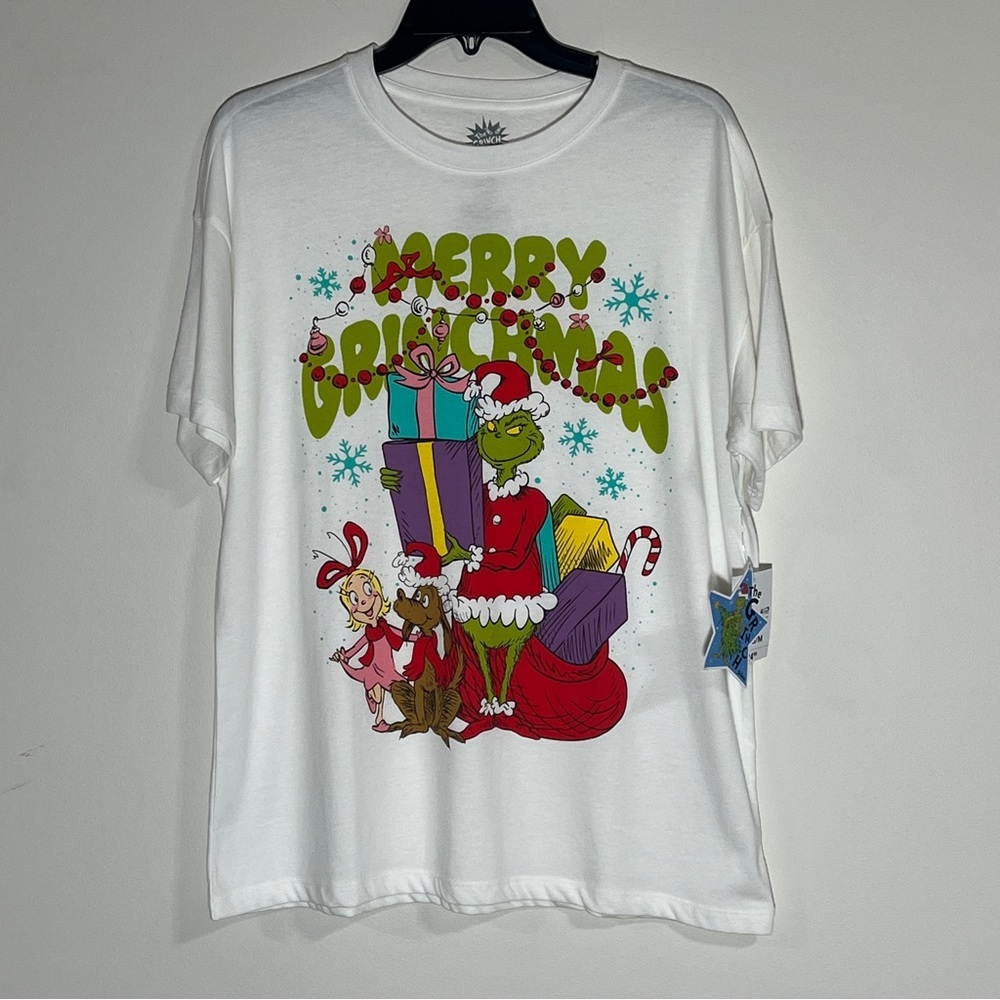 Hybrid Apparel Grinch Merry Grinchmas Short Sleeve Tshirt White/Multi S/M